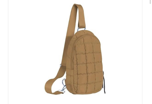 Puffer Small Sling Bag for Women Quilted Crossbody Purses Backpack Chest Bag Fanny Packs with Adjustable Strap Khaki