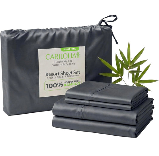 Cariloha Resort Sheet Set - Bamboo Viscose - Blue Lagoon - Split King Luxury Cooling Sheets with Sateen Weave, 18 in Deep Pockets, 2 Fitted, 1 Flat, 2 Pillowcases, OEKO-TEX Standard 100