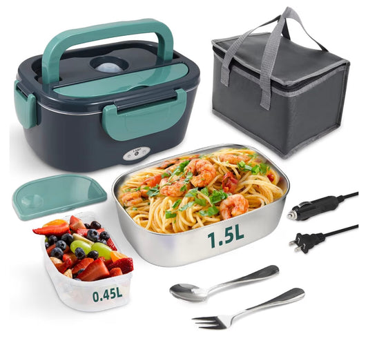 1.5L Electric Lunch Box Food Heater, 80W Heated Lunch Box (Green)