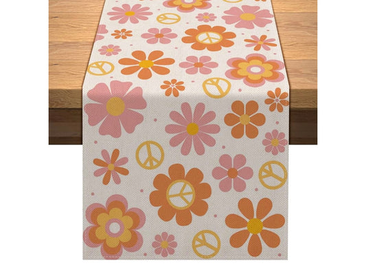 Vohado Groovy Table Runner Daisy Retro Hippie Boho Rainbow Party Decorations Spring Summer Kichen Dining Home Decor