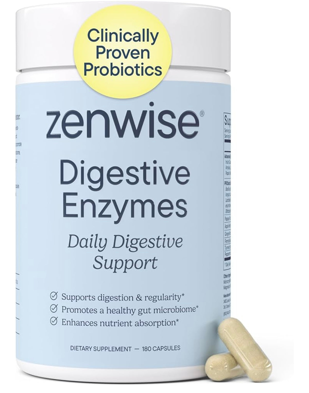 Zenwise Health Digestive Enzymes, Probiotics, for Gut Health Bloat - 180 CT Multi Enzymes, Probiotics, Bromelain, Papaya, DE111 Probiotics Prebiotics, Gas and Bloating Relief, Vegetarian