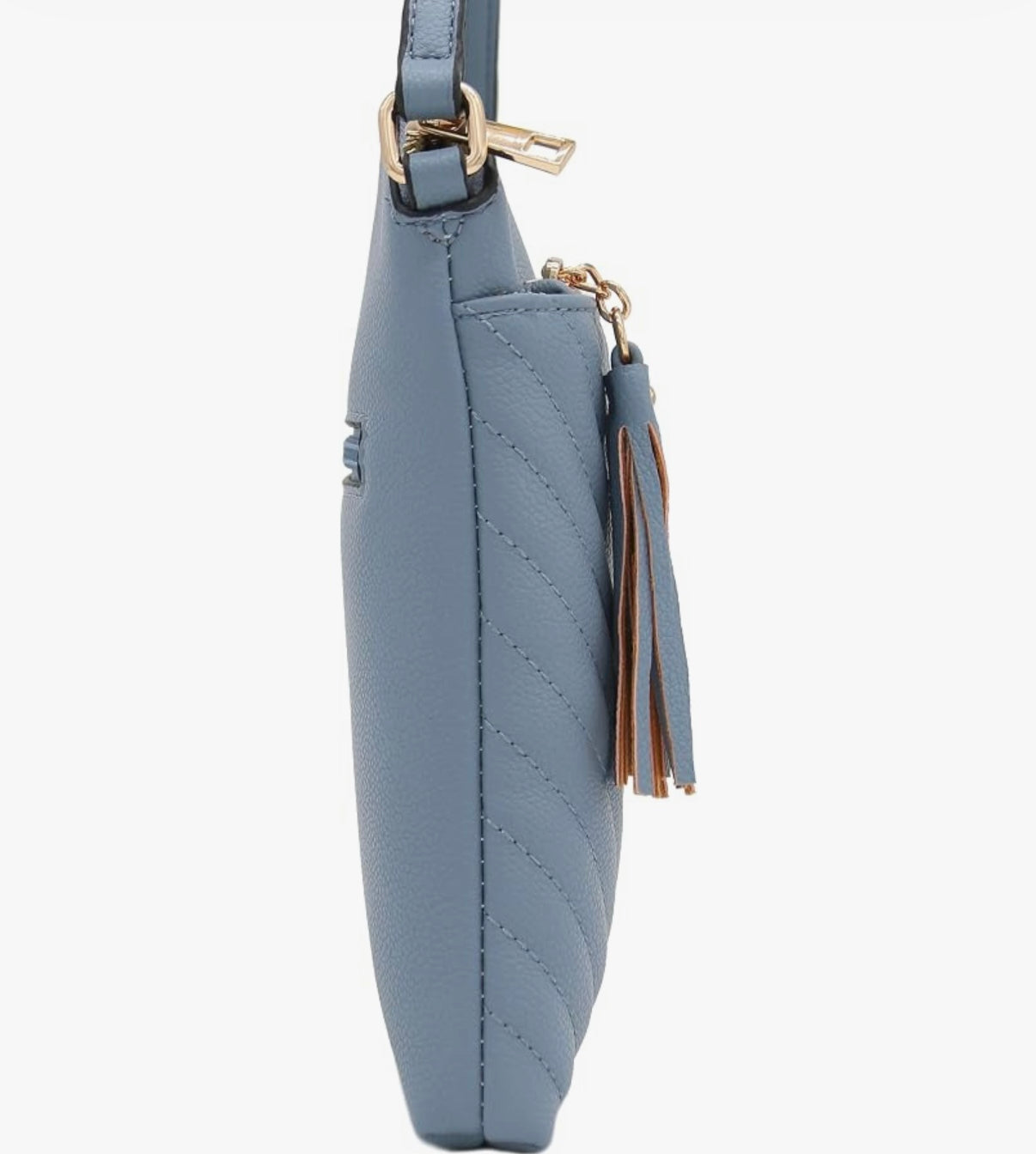 Chevron Quilted Medium Crossbody Bag with Tassel Accent