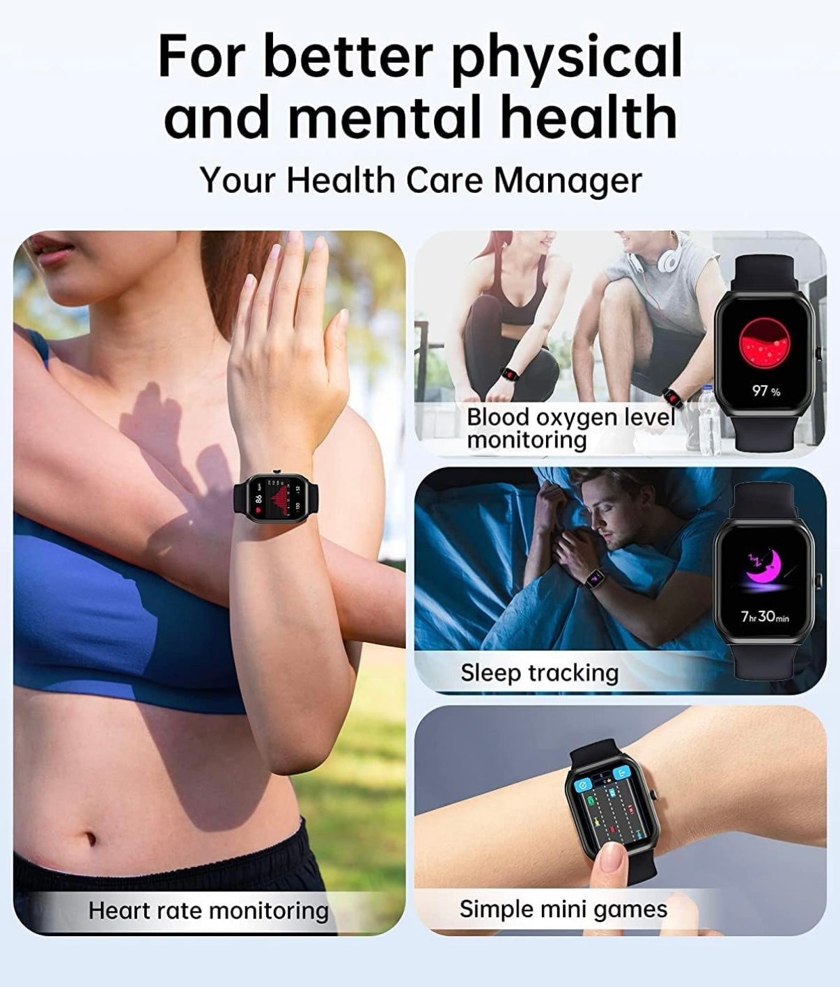 Smart Watch 1.91" Screen Smart Watches with Heart Rate Monitor,Blood Oxygen,Sleep Tracker,Phone Call,Voice Assistant,Games,Fitness Tracking,Music Control,APP Notifications