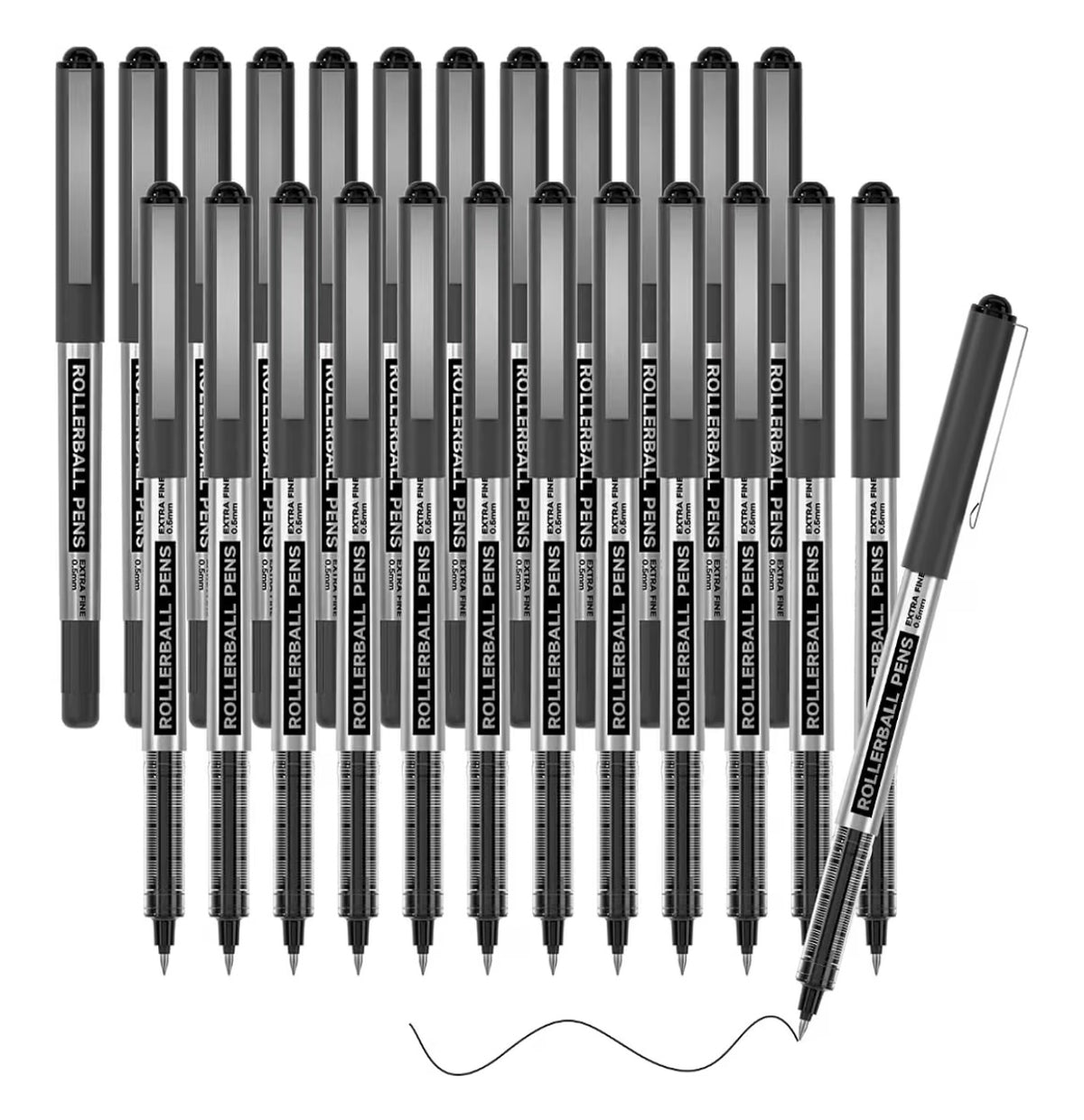 Shuttle Art RollerBall Pens, 25 Pack Black Fine Point Roller Ball Pens