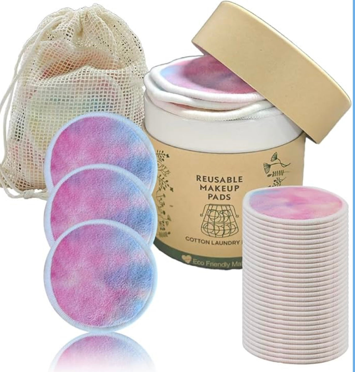 28 Pack Reusable Cotton Rounds with Washable Laundry Bag and Round Box