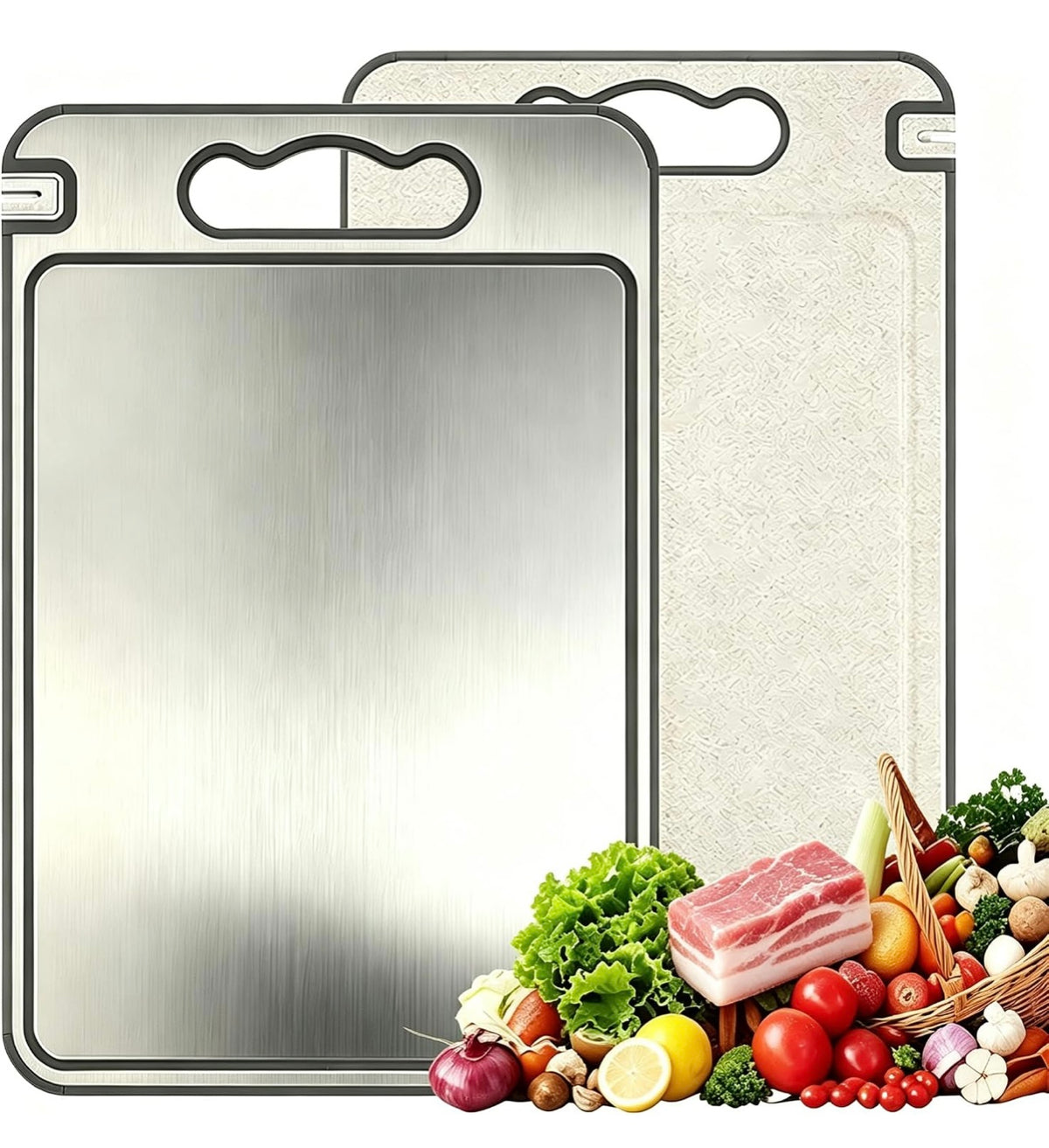 Cutting Board with Knife Sharpener Tibo Cutting Board Dual-Sided Titanium & PP, Built-in Sharpener & Juice Groove, for Meat, Veg, Fruit. Easy Clean Prep Surface