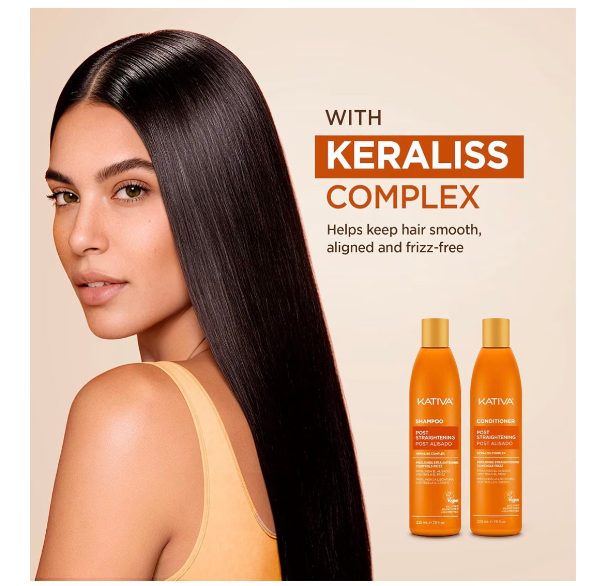 Kativa Post-Straightening Hair Care Kit – Salt-Free Shampoo & Conditioner with Vegetal Keratin & Hyaluronic Acid – Helps Prolong Straightening up to 18 Weeks* - 7.6 Fl Oz Each