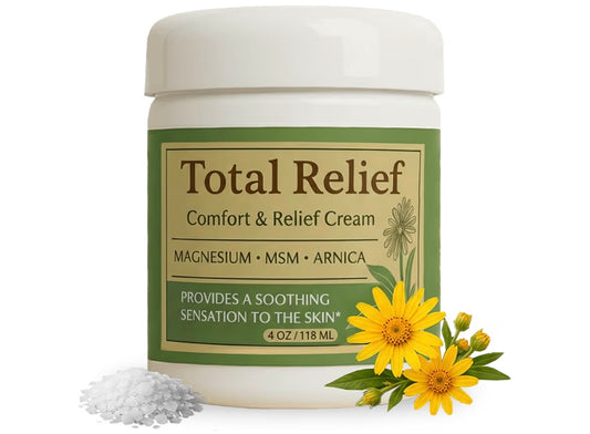 Total Relief - Magnesium Cream - Topical Lotion for Muscles, Joints & Legs - Magnesium Chloride with MSM, Arnica & B6 - Lightweight & Fast-Absorbing - 4 Fl Oz