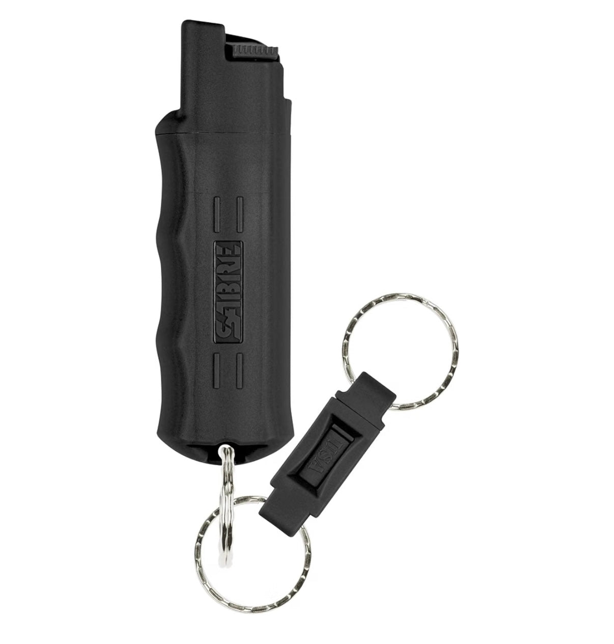 Sabre Pepper Spray with Quick Release Keychain for Self Defense – Maximum Police Strength OC Spray with UV Marking Dye, Twist Lock Safety, Finger Grip, 10‑Second Spray, 14‑ft Range, Made in USA