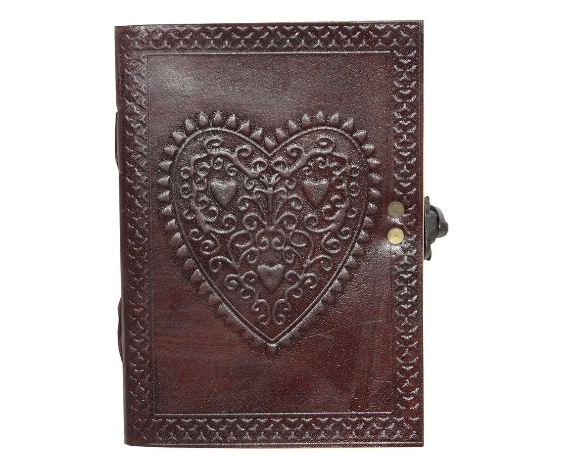 Heart Embossed Handmade Leather Book of Shadows Personalized Supernatural Journal with C-Lock Blank Refillable |