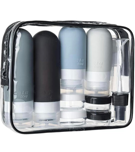 Travel Bottles for Toiletries, 16 Pack TSA Approved Leak Proof Silicone Traveling Size Liquid Containers, Refillable & Squeezable Travel Bottles for Shampoo, Lotion with Clear Bag, Black