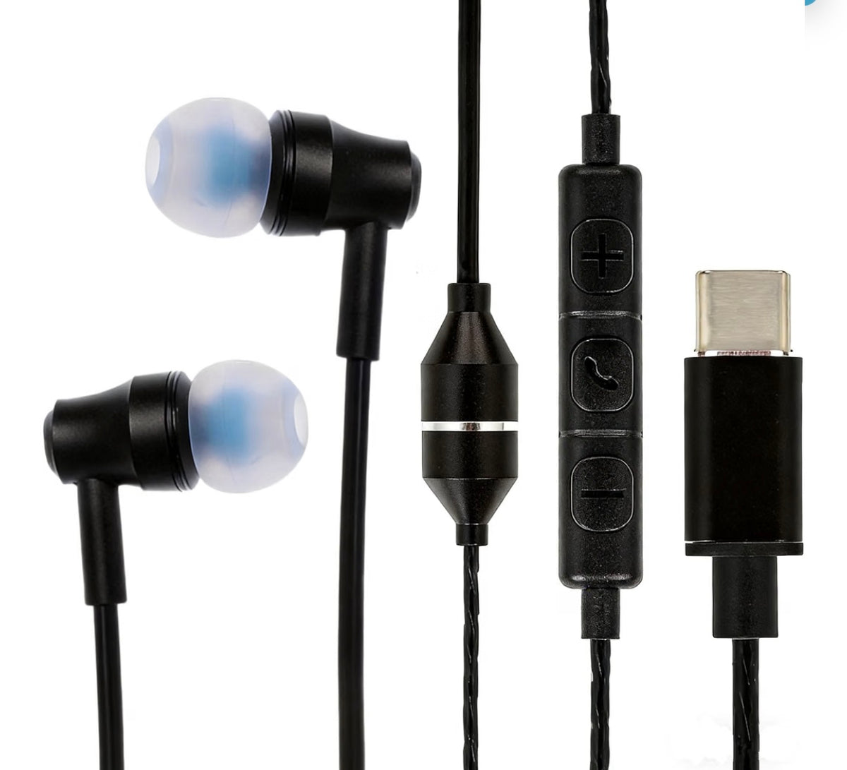 Anti-Radiation Air Tube Headphones with USB-C Plug, EMF Protection Earphone with Ear Hook, Radiation Free Headset with Type C Plug, Mic and Volume Control. (Black)