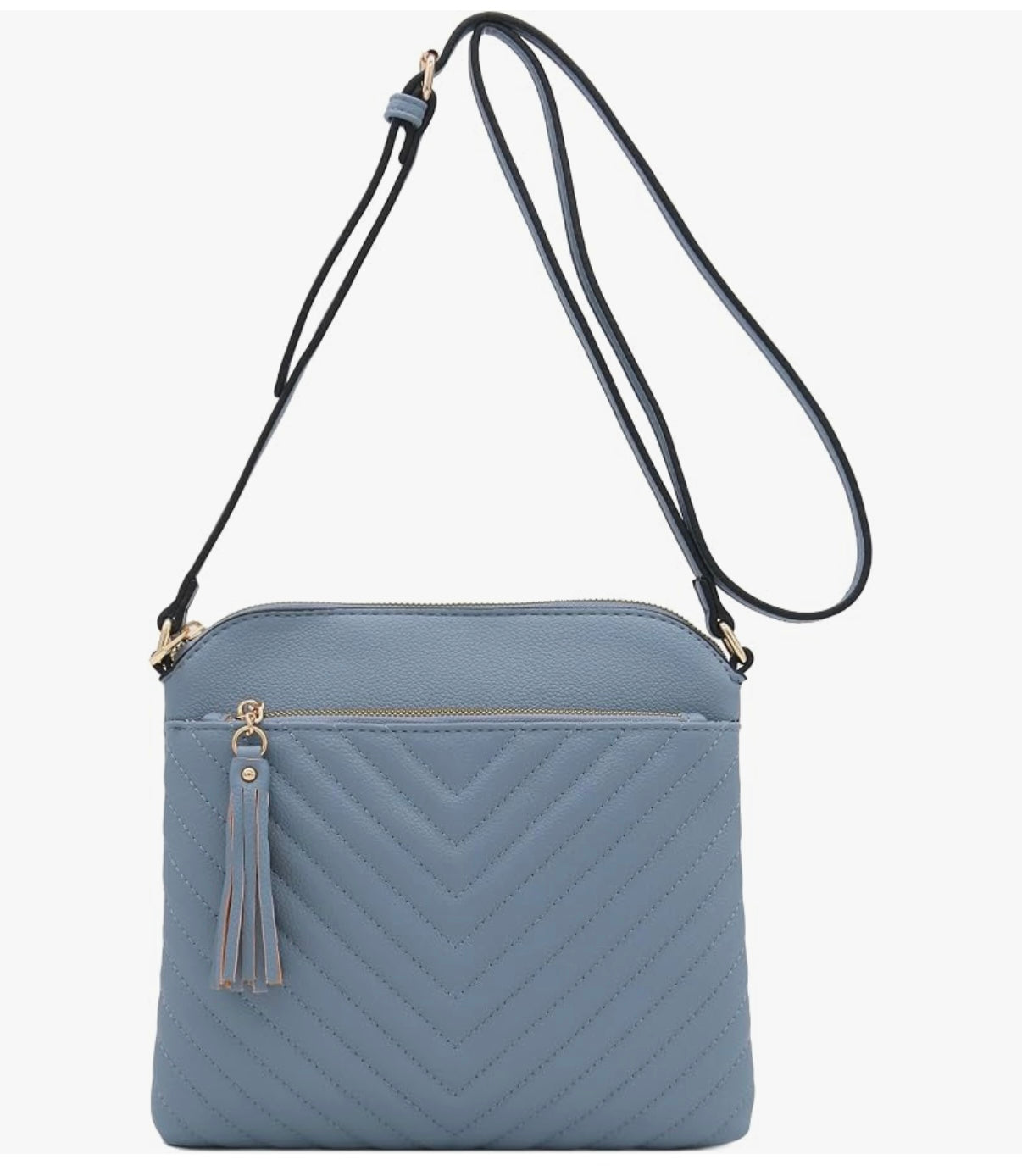 Chevron Quilted Medium Crossbody Bag with Tassel Accent