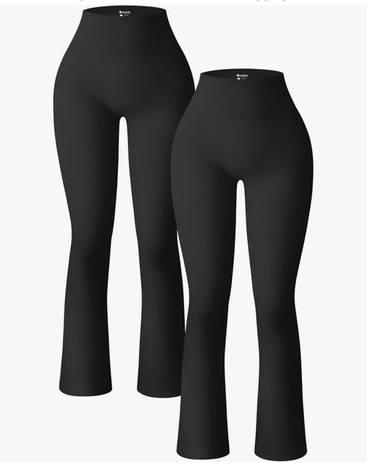 OQQ Women's 2 Piece Yoga Pants Ribbed Seamless Workout High Waist Bell Bottoms Flare Leggings (Size Small)