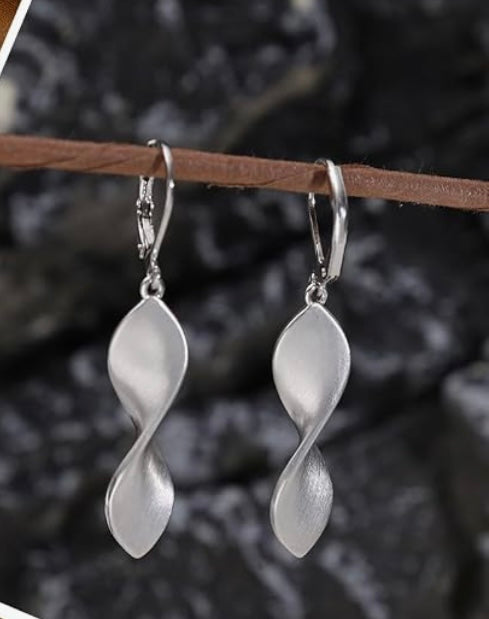 Silver Dangle Earrings for Women Twist Drop Leverback Earring