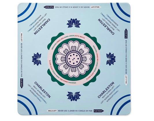 Mahjong Mat with Rules 33x33 American Mah Jongg Table Cover, Blue