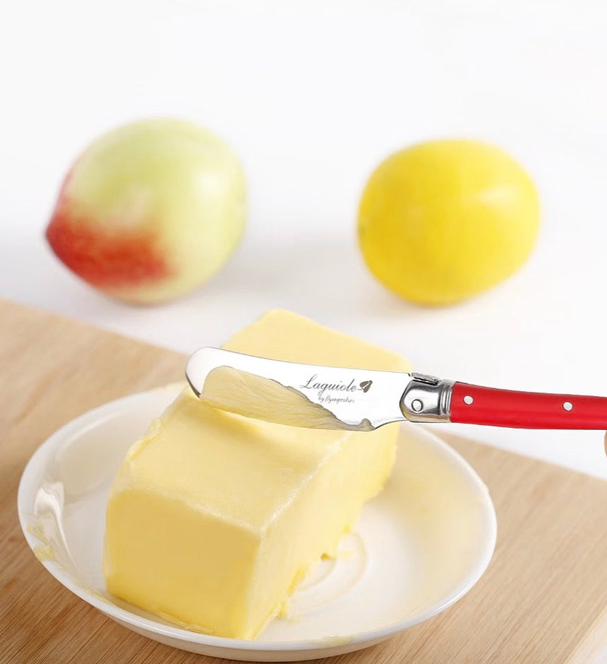 Laguiole by FlyingColors Cheese Knife Butter Spreaders Knife Set Stainless Steel, Red Color Handle, 6 Pieces