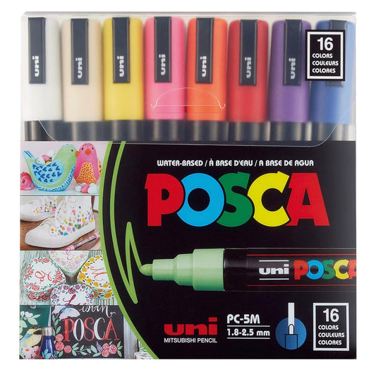 Posca Paint Marker Pen - PC-5M Extra Fine 1.8-2.5 mm, 16 Colors