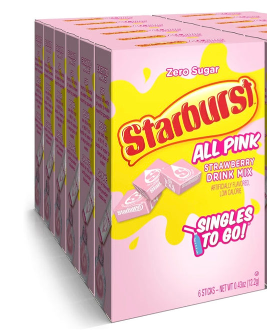 6 boxes x 12 packets  Singles To Go! Starburst Water Drink Mix, All Pink Strawberry