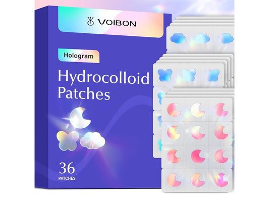 2 packages Hologram Pimple Patches for Face, Cute Hydrocolloid Acne Patches, Salicylic Acid & Tea Tree Colorful Butterfly Spot Stickers,Zits & Blemish,Blue Pink Moon Cloud,Zit Patches,12MM(36 Count