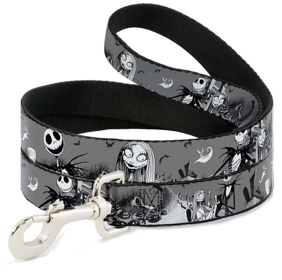 Buckle-Down Pet Leash - NBC Jack & Sally Cemetery Scene Gray/Black/White - 6 Feet Long - 1.5" Wide Nightmare Before Christmas Jack Sally Cemetery Scene Gray Durable Stylish For Walks