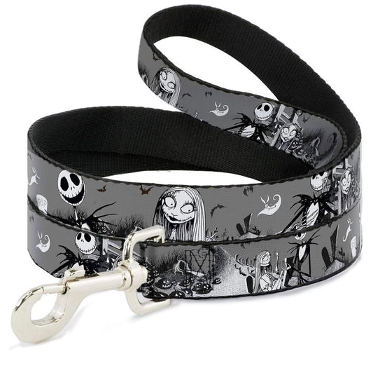 Buckle-Down Pet Leash - NBC Jack & Sally Cemetery Scene Gray/Black/White - 6 Feet Long - 1.5" Wide Nightmare Before Christmas Jack Sally Cemetery Scene Gray Durable Stylish For Walks