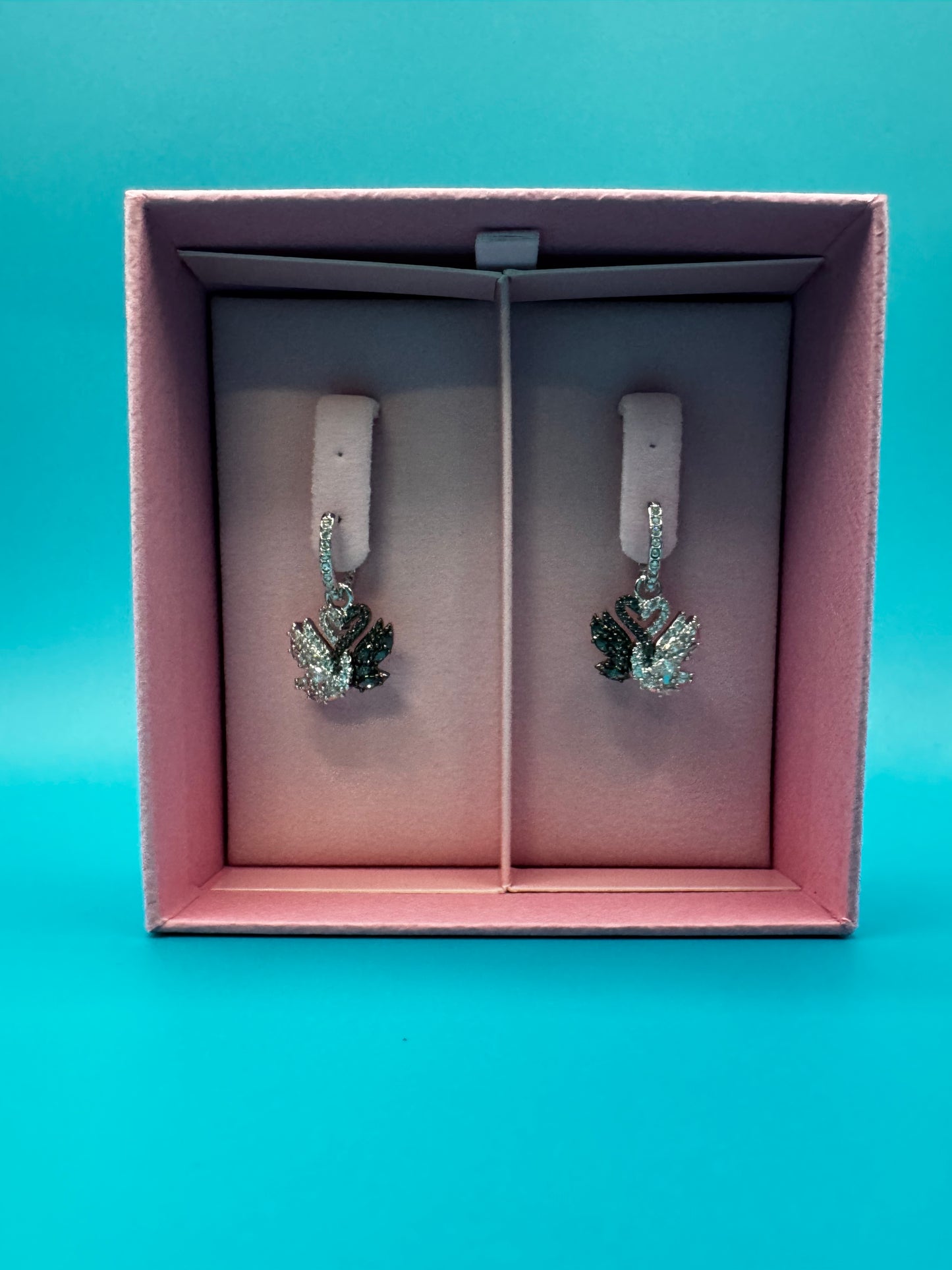Swarovski Swan drop earrings, Swan, Black, Rhodium finish