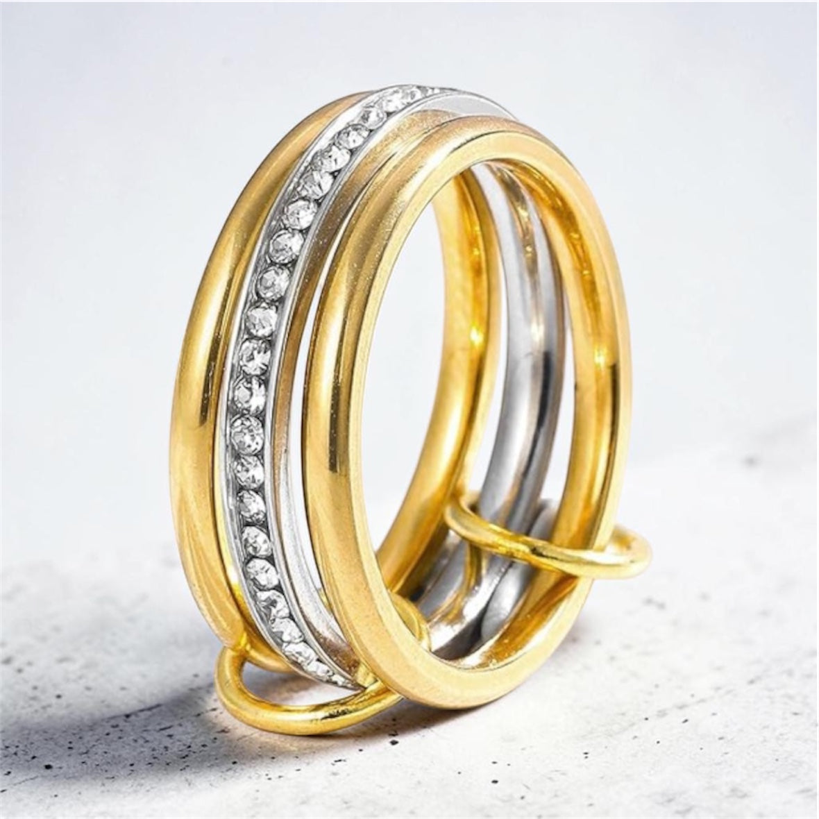 Chunky Gold and Silver Statement Rings Set Non Tarnish, Size 7
