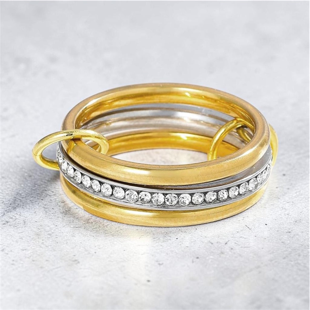 Chunky Gold and Silver Statement Rings Set Non Tarnish, Size 7