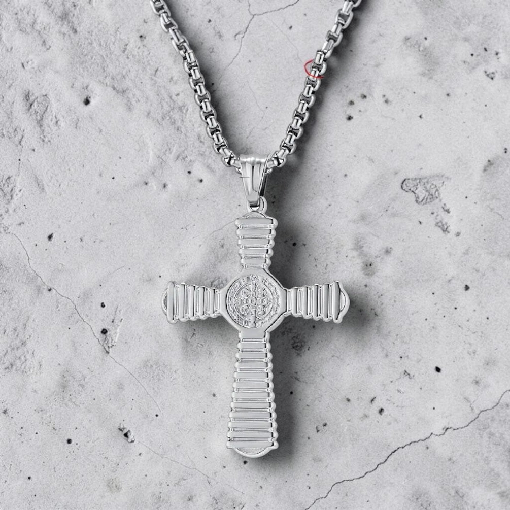 18K Gold PVD Stainless Steel Saint Benedict Exorcist Cross Pendant Necklace