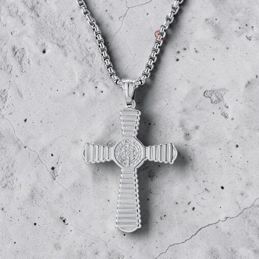 18K Gold PVD Stainless Steel Saint Benedict Exorcist Cross Pendant Necklace