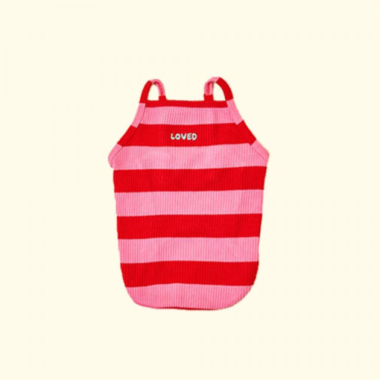 Furtizen Stripe Embroidered Rib Tank for Dogs, Large