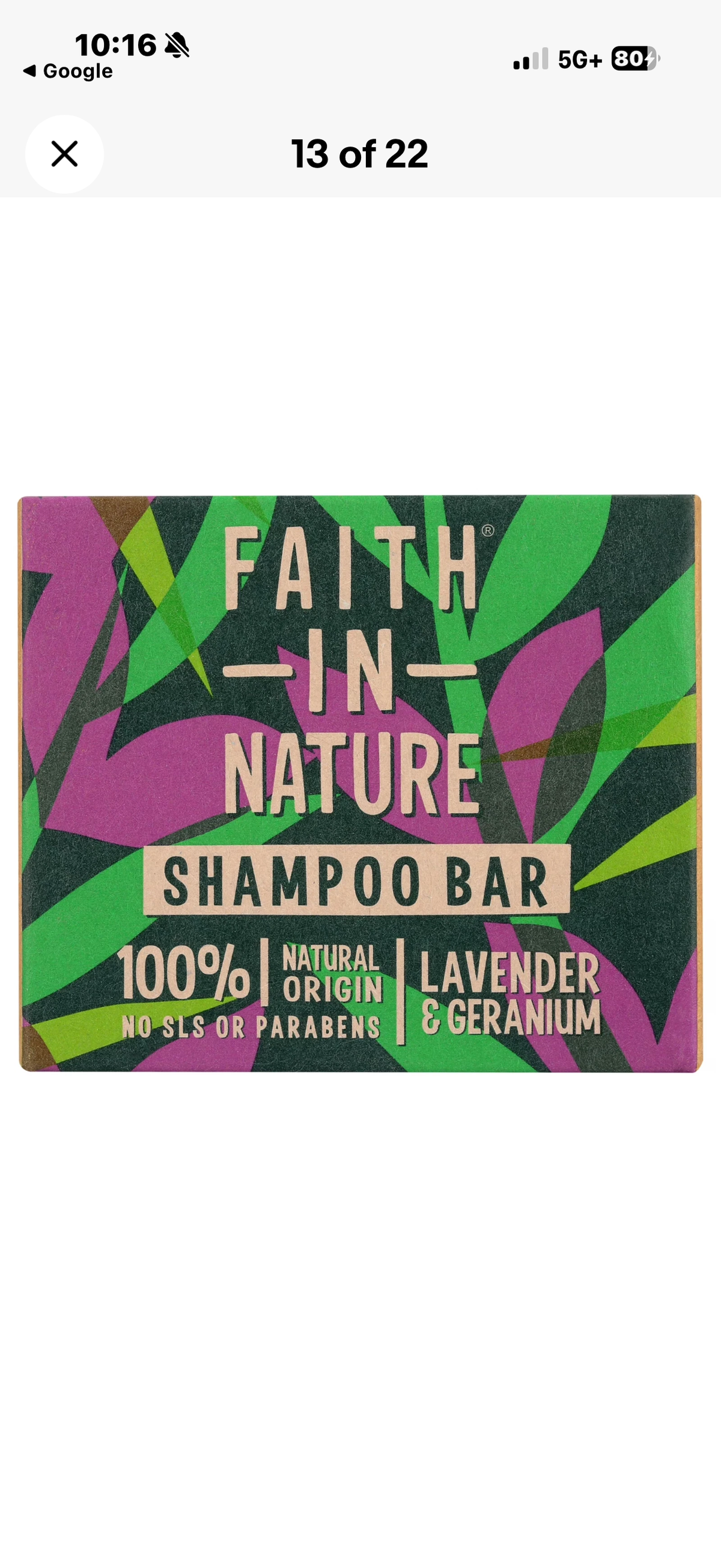 Faith In Nature Pure Shampoo Bar Lavender and Geranium 100g Bar