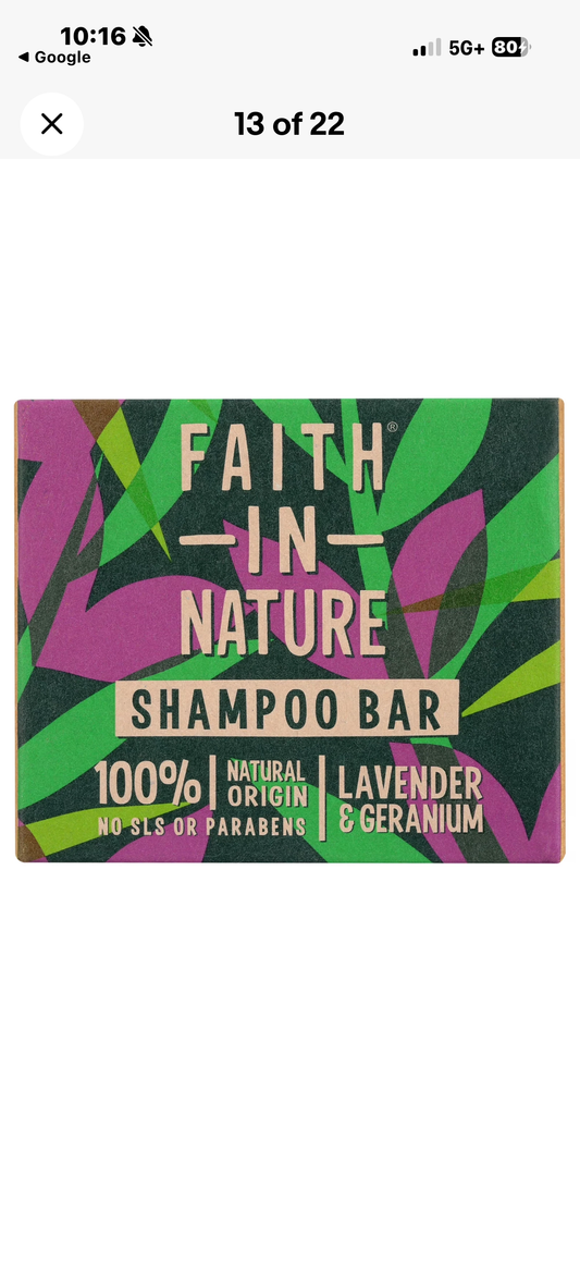 Faith In Nature Pure Shampoo Bar Lavender and Geranium 100g Bar
