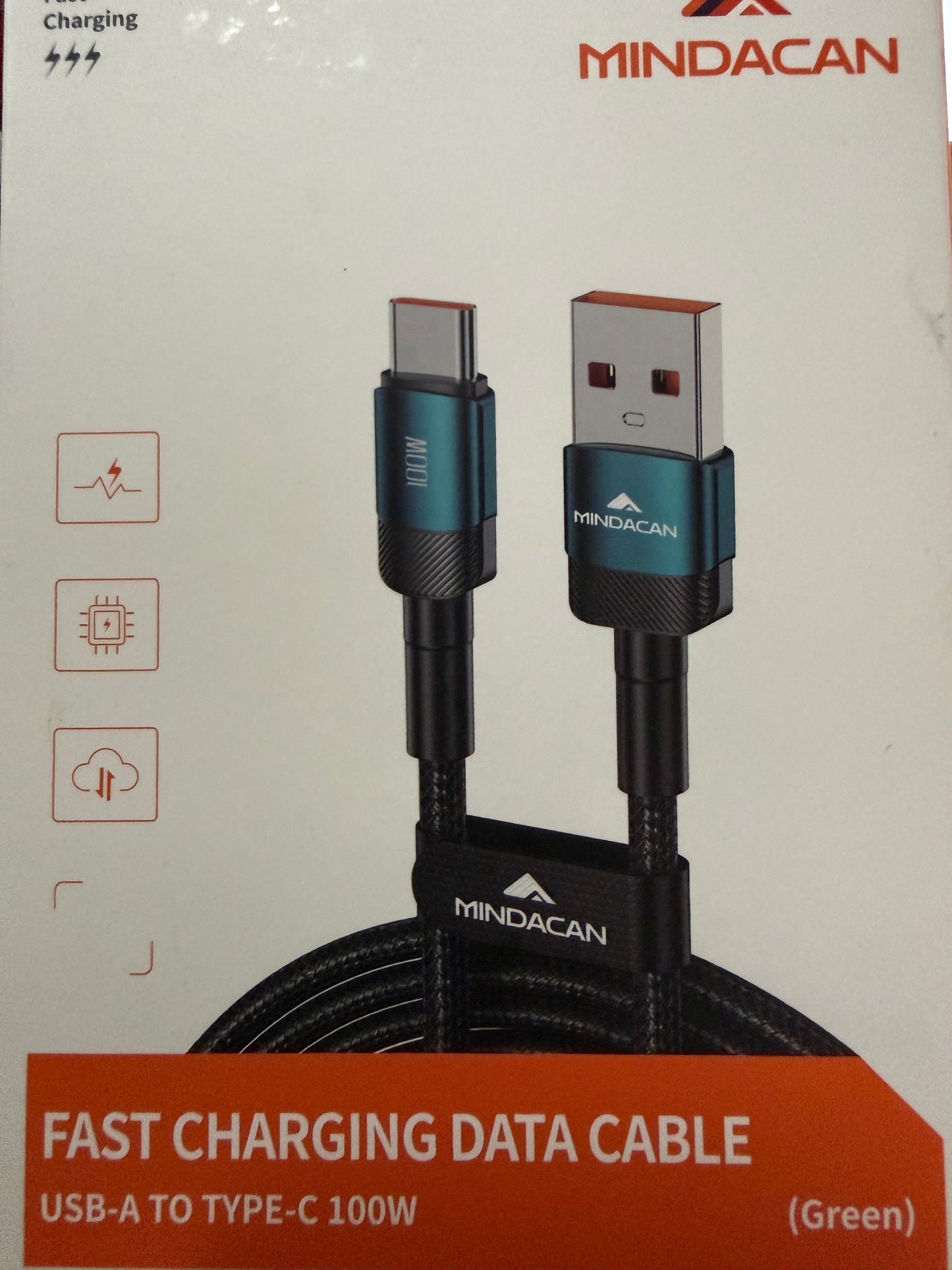 MINDACAN 100W 5A PD Fast Charging Braided Data Cable 3.3 FT, USB A to C 480 mbps Data sync and Charging Power Delivery PD Charger Cord for iPhone 15 Pro Max MacBook iPad Galaxy Pixel Switch