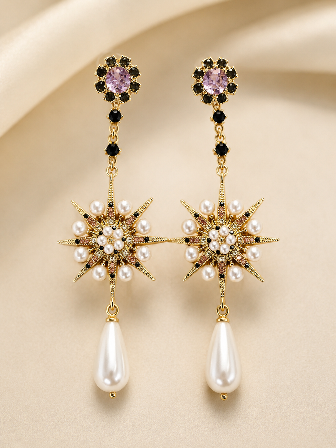 Luxury Sun Moon Stars Drop Earrings Rhinestone Earrings for Women Jewelry Golden Boho Vintage Statement Earrings