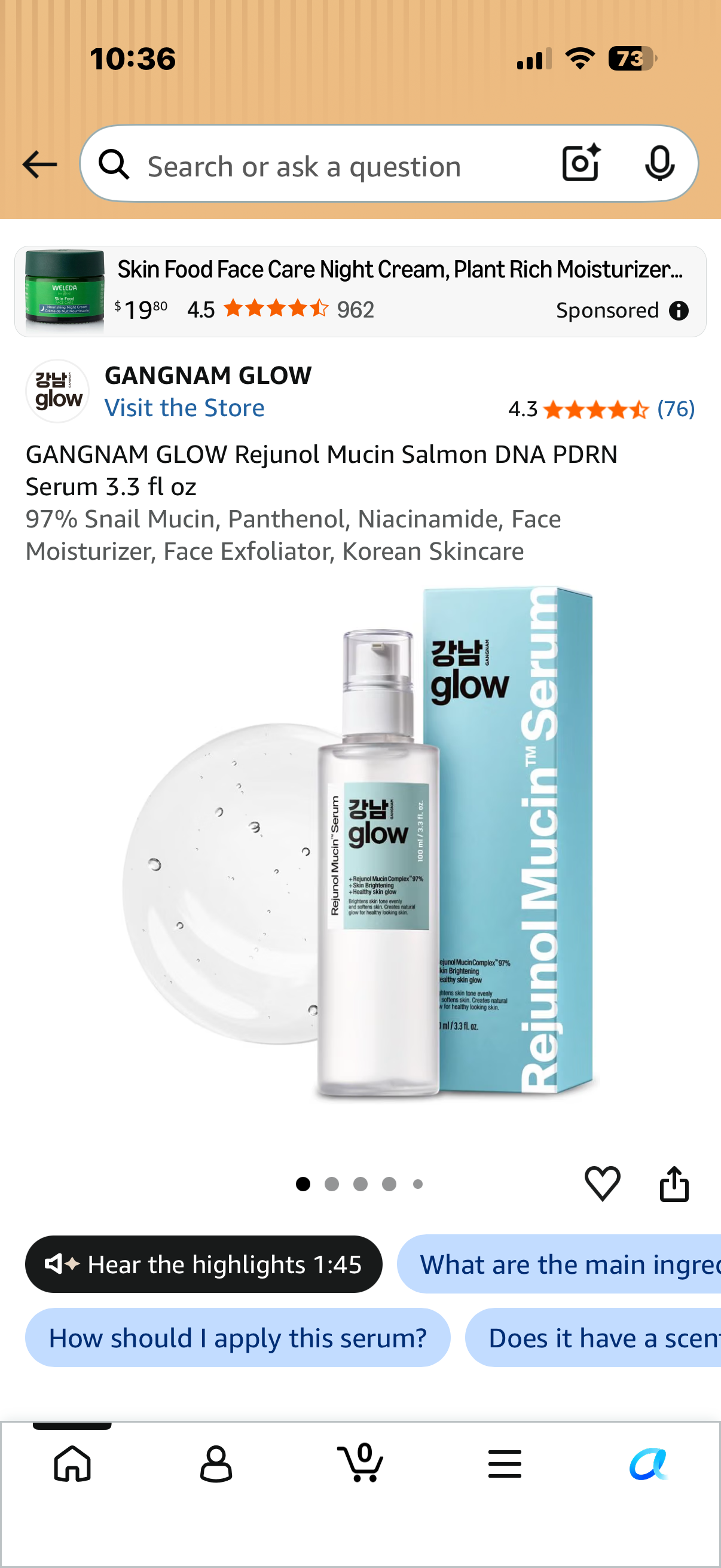 GLOW Rejunol Mucin Salmon DNA PDRN Serum 3.3 fl oz 97% Snail Mucin, Panthenol, Niacinamide, Face Moisturizer, Face Exfoliator, Korean Skincare